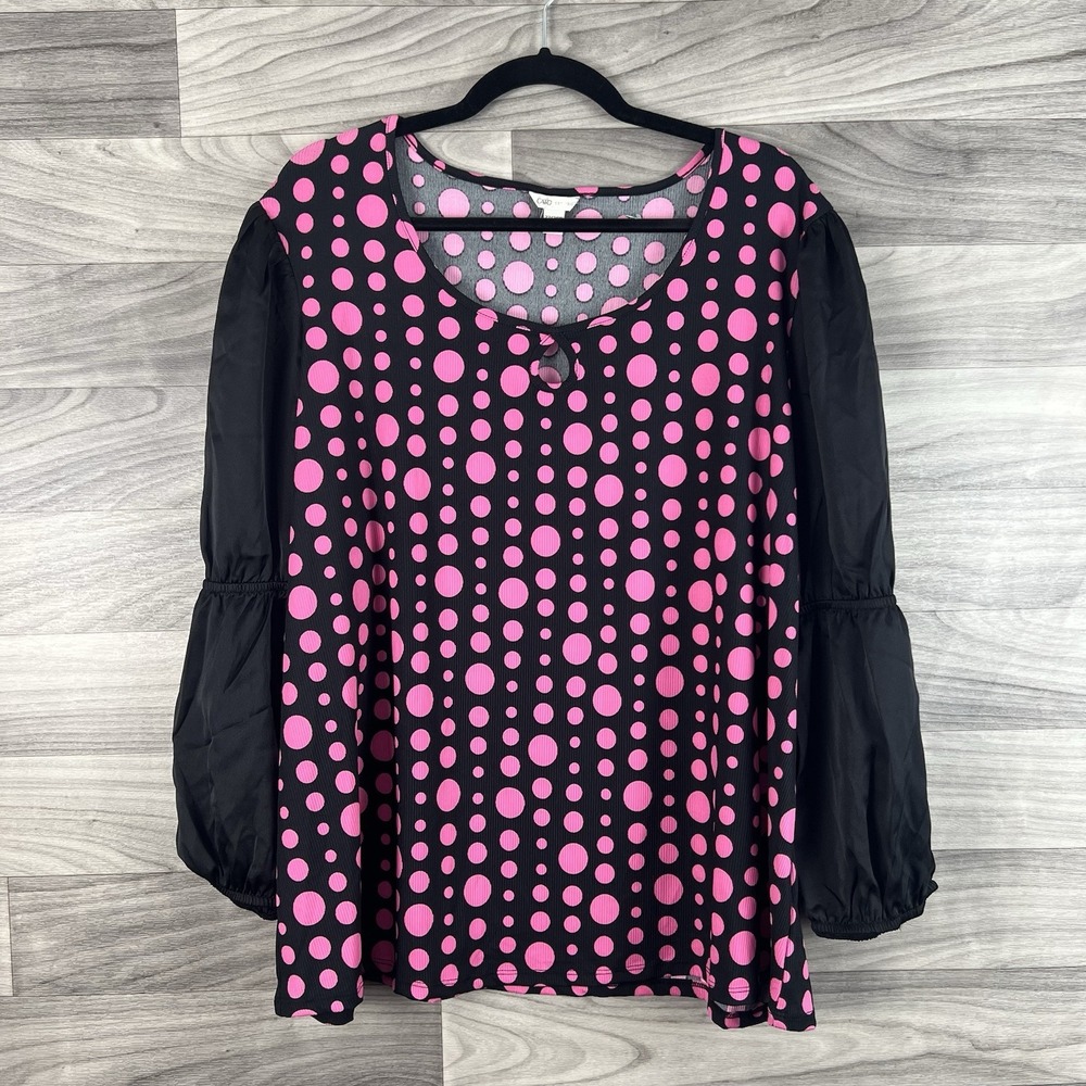 Cato Blouse Top Womens Plus Size 22 24‎ Black Pink Polka Dot Long Sleeve Career